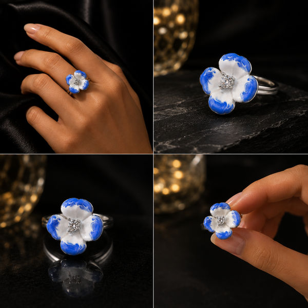 Artisan Meadow Blue white Floral Ring